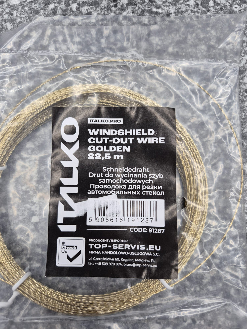 ITALKO-Schneidedraht, Glasdraht für Auto-Windschutzscheibe, 22.5 Meter, Gold