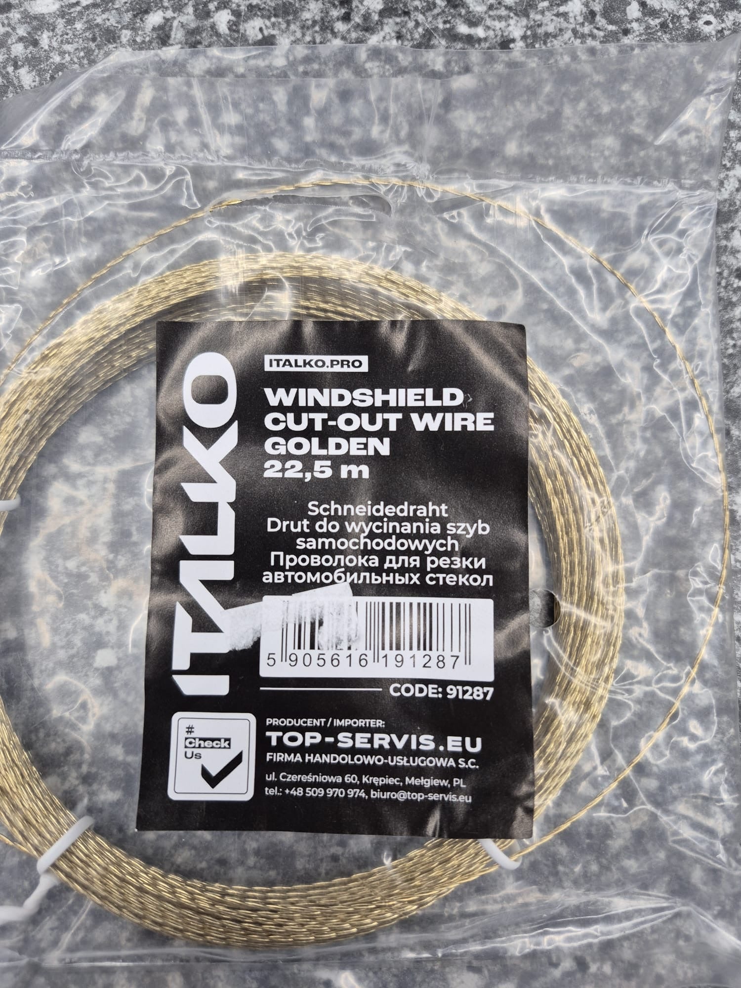 ITALKO-Schneidedraht, Glasdraht für Auto-Windschutzscheibe, 22.5 Meter, Gold